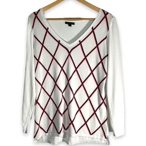4 for $20 SALE!Tommy Hilfiger Argyle Fine Gauge Sweater, White/Pink/Blue, Size M